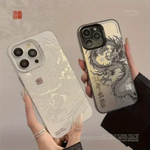 iPhone Pro Max case, high-end black and white dragon pattern print
